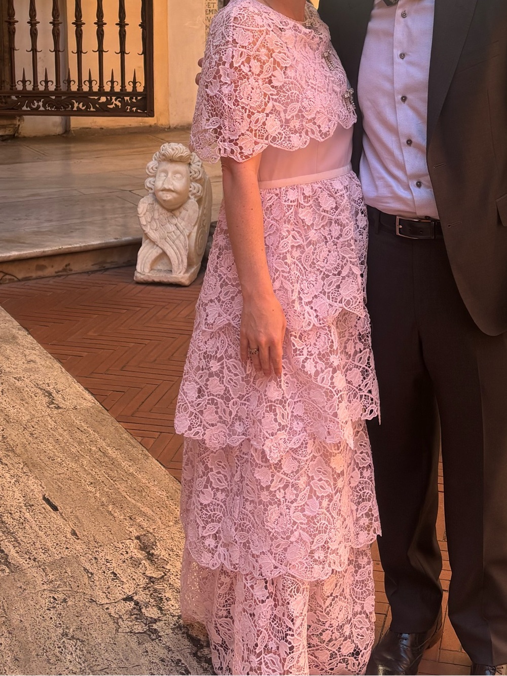 Self-Portrait Pink Lace Tiered Maxi Dress